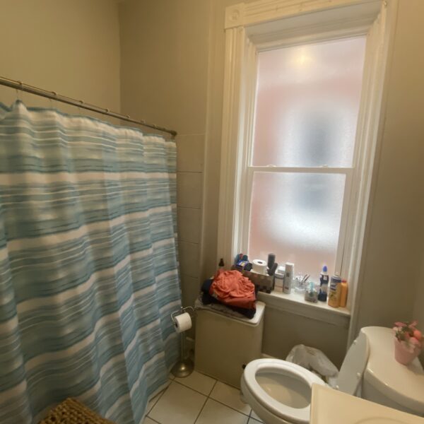 189900 | 3519 Miami St., St. Louis, MO 631183519 Miami bathroom with blue lined shower curtain