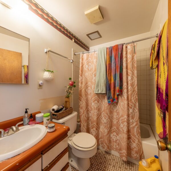 196000 | 3741 Salena St., St. Louis, MO 631183741 Salena bathroom with wallpaper trim along the top of the walls and an orange counter top for the sink