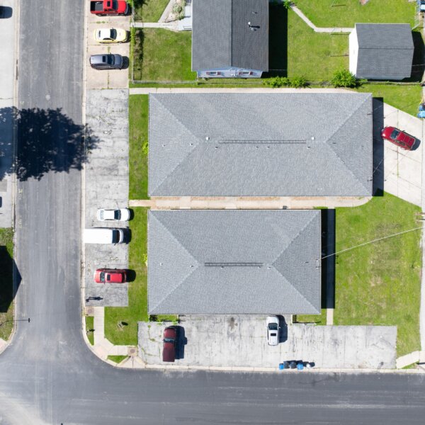 850000 | 2225 North 4th St., St. Charles, MO 633012225 North 4th exterior drone shot from directly above both buildings showing all of the roofs